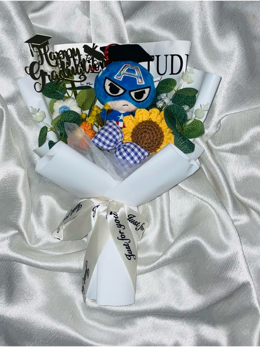 Avenger Blue Captain Plush Bouquet with Yellow Sunflower Accent